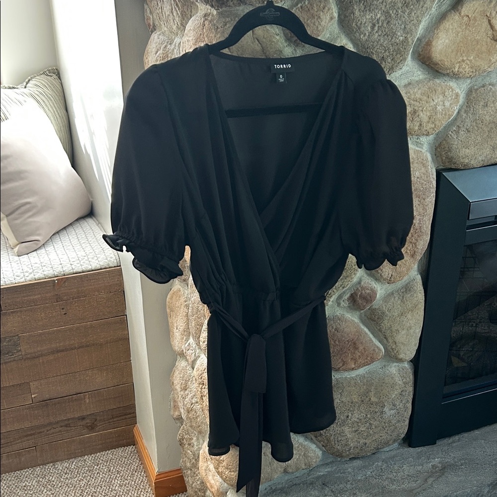 Torrid Black Puff Sleeve Wrap Dress